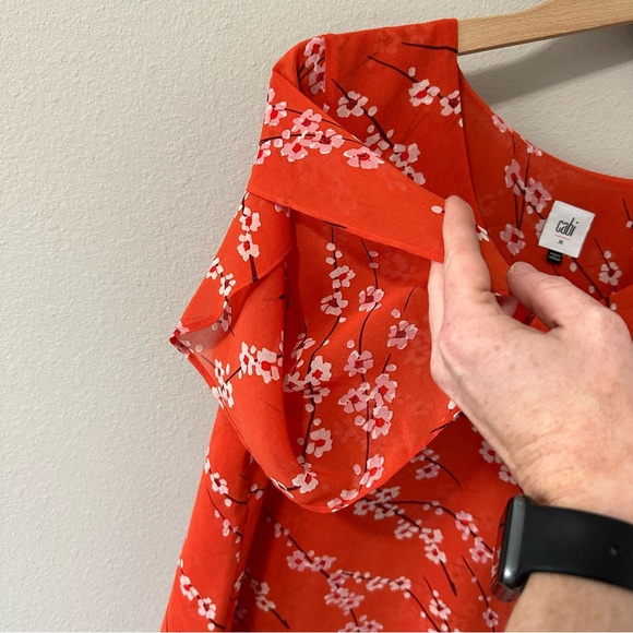 Cabi Orange & White Floral V Neck Lightweight Flowy Short Sleeve Blouse Medium - Picture 8 of 14